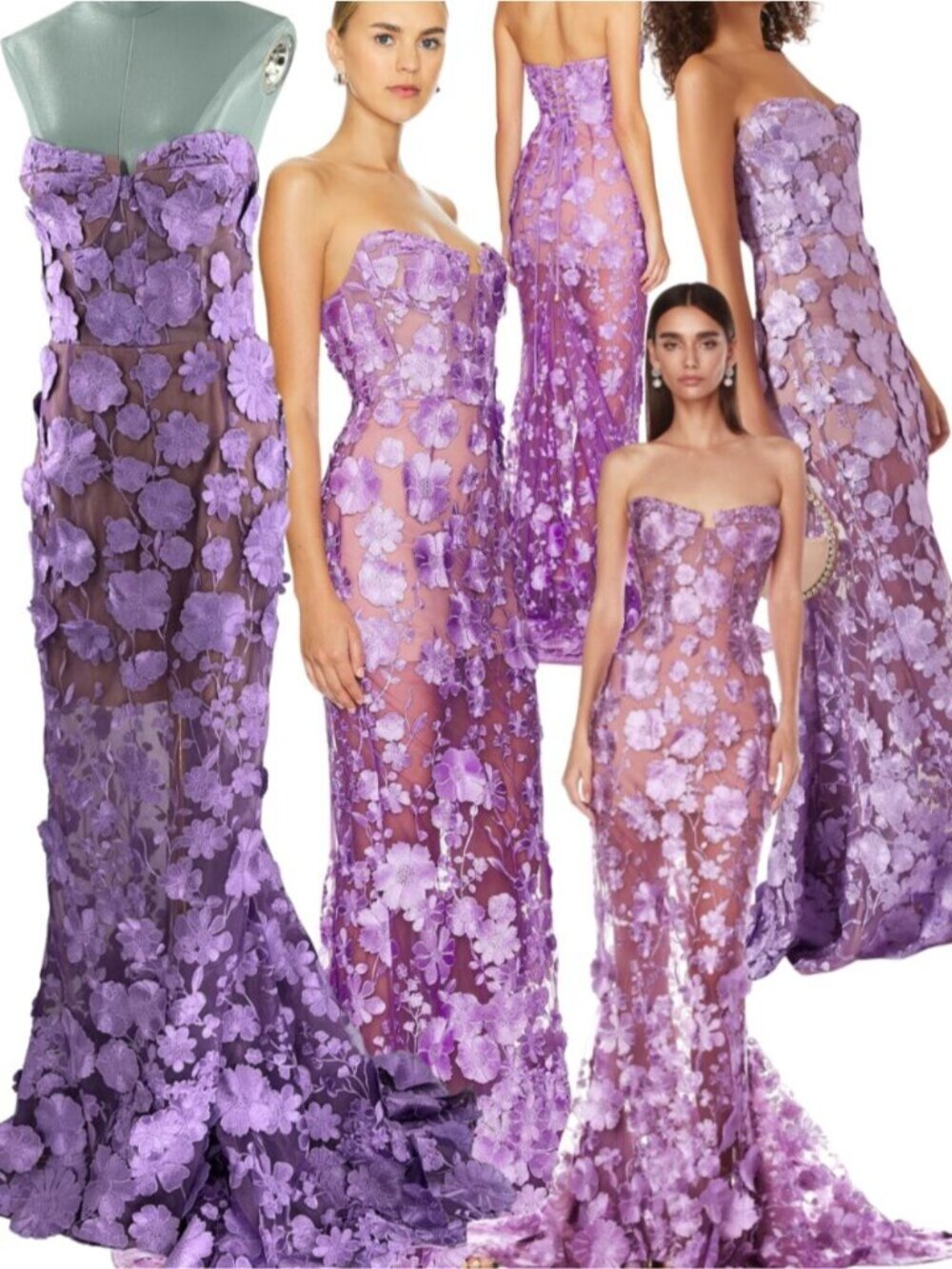 🆕 BRONX & BANCO 🧿 NWOT Jasmine Floral Embroidered Gown, Lilac - Sz XL US 10